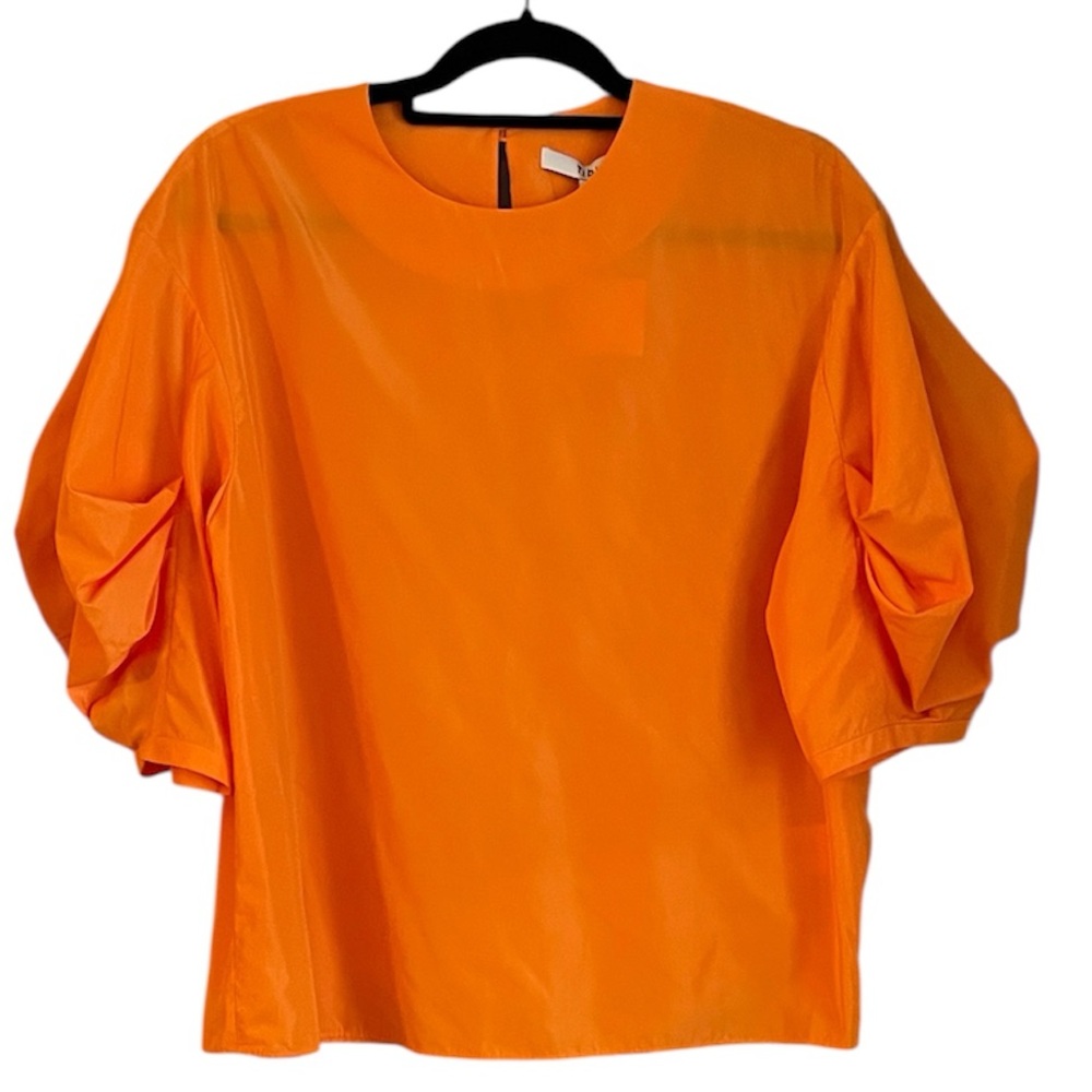 NWT! Tibi Italian Structured Poly Top with Elbow Length Pleated Sleeves Size 6